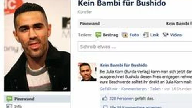 Die Facebook-Seite "Kein Bambi für Bushido" hat bereits mehrere tausend Unterstützer.