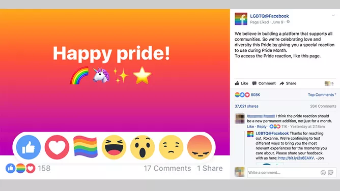 Facebook feiert die Pride-Weeks mit einer Regenbogen-"Reaction"